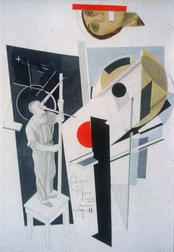 Detail of Tatlin at Work. Illustration for the book Six Tales with Easy Endings, by Ilya Ehrenburg by El Lissitzky