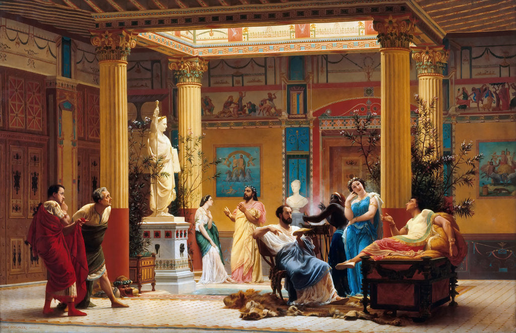 Detail of Rehearsal of Joueur de flûte and La femme de Diomède in the Atrium of Prince Napoleons Pompeian by Gustave Clarence Rodolphe Boulanger