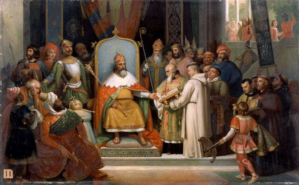 Detail of Charlemagne receives Alcuin, 780 by Jean-Victor Schnetz