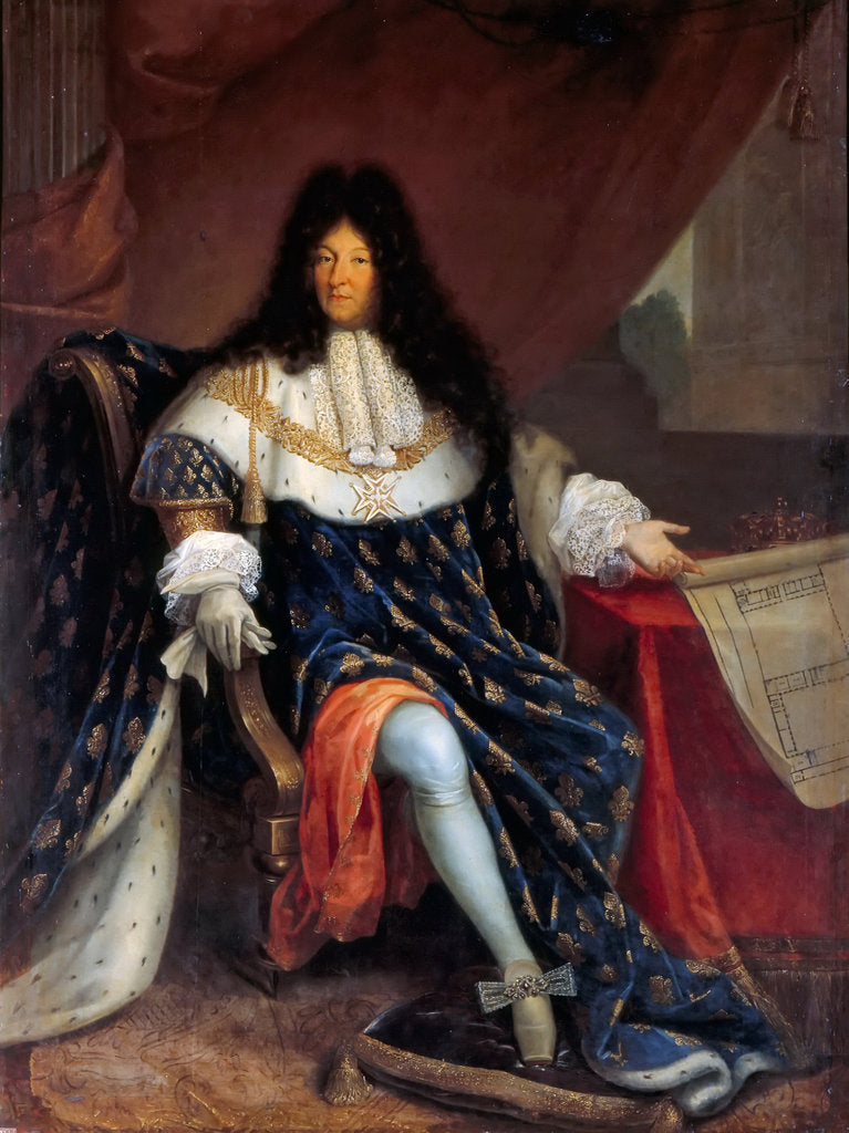 Detail of Portrait of Louis XIV Holding the Plan for the Maison Royale de Saint-Louis at Saint-Cyr by Nicolas-René Jollain