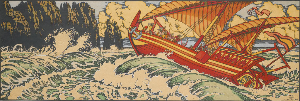 Detail of Sinbad the Sailor. Illustration for Arabian Fairy Tales by Ivan Yakovlevich Bilibin