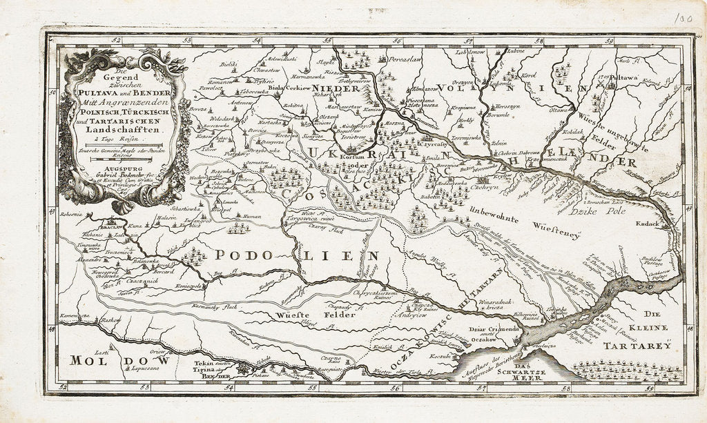 Detail of Map showing both Poltava and Bender by Gabriel Bodenehr the Elder