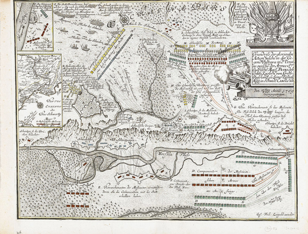 Detail of Map of the Battle of Poltava on 27 June 1709 by Joseph Friedrich Leopold