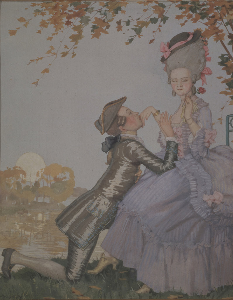 Detail of A young Man kneeling before a Lady by Konstantin Andreyevich Somov