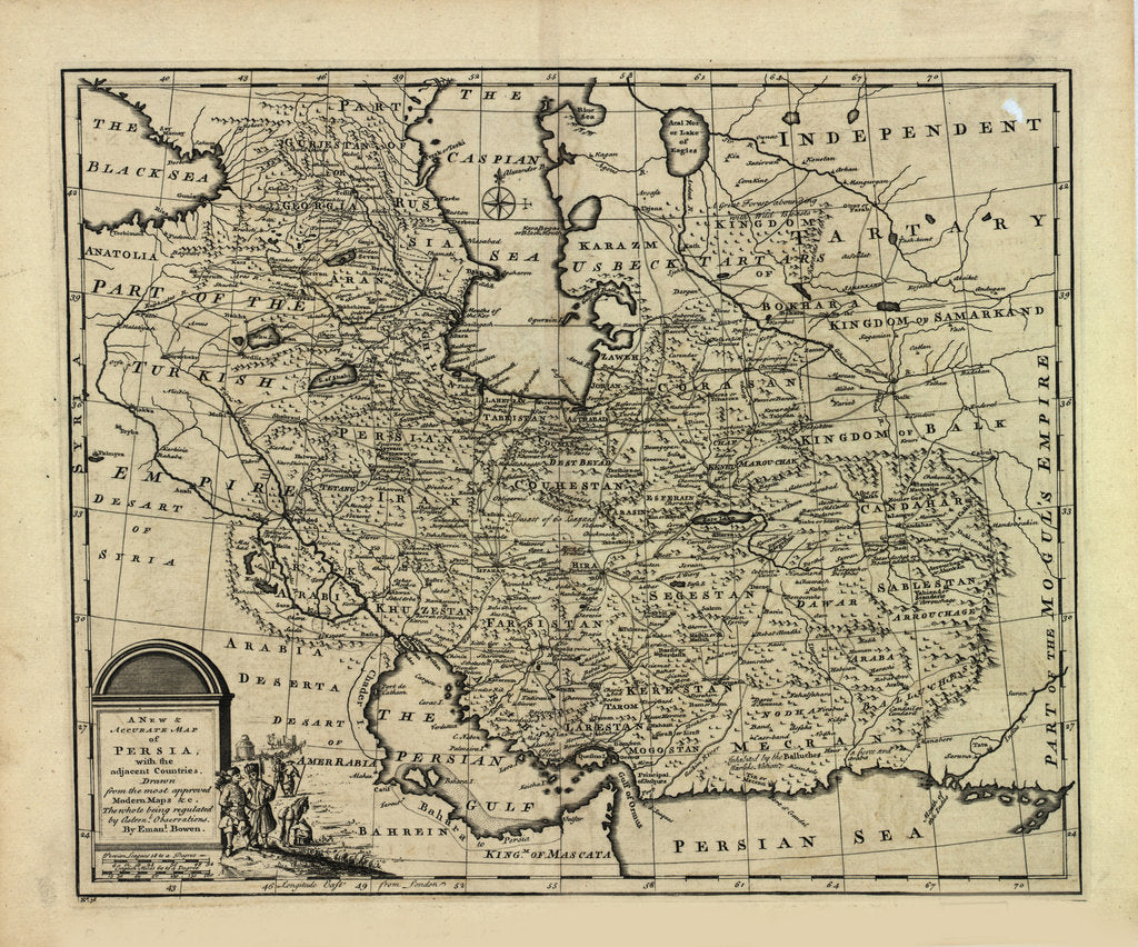 Detail of New and accurate map of Persia, with the Safavid and Mughal Empire by Emanuel Bowen
