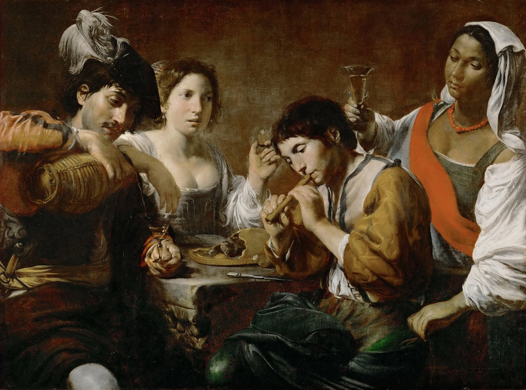 Detail of Meeting in a Tavern (Musician and Drinkers) by Valentin de Boullogne
