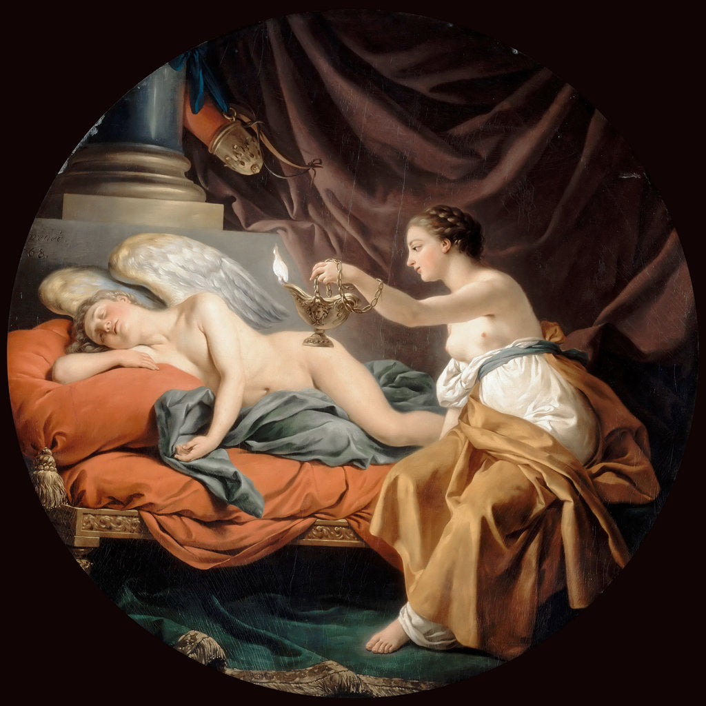 Detail of Psyche Surprising Sleeping Cupid by Louis-Jean-François Lagrenée
