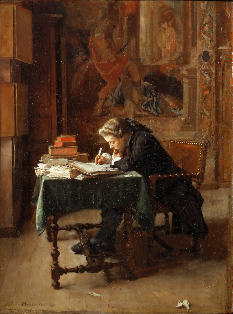 Detail of Young Man Writing by Ernest Jean Louis Meissonier