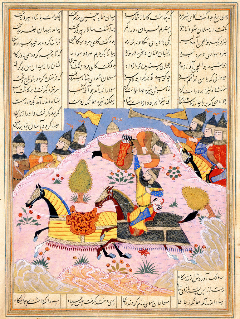 Detail of Malik Lifts Abul Mihjan from the Saddle by Iranian master