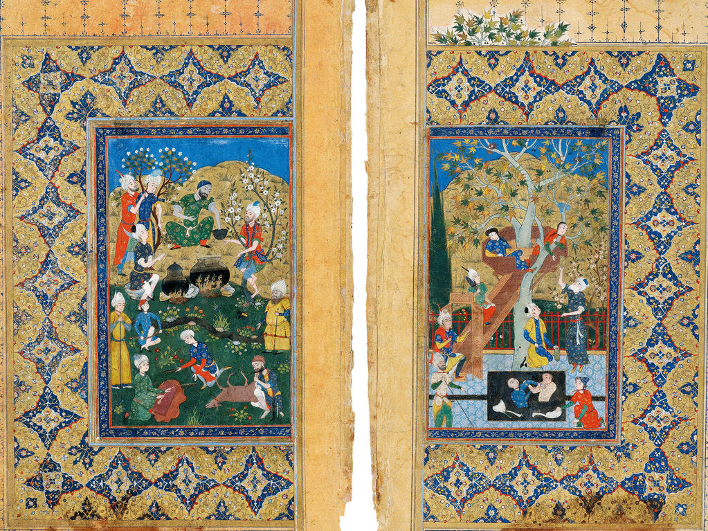 Detail of Picnic. Miniature from Yusuf and Zalikha (Legend of Joseph and Potiphars Wife) by Jami by Iranian master