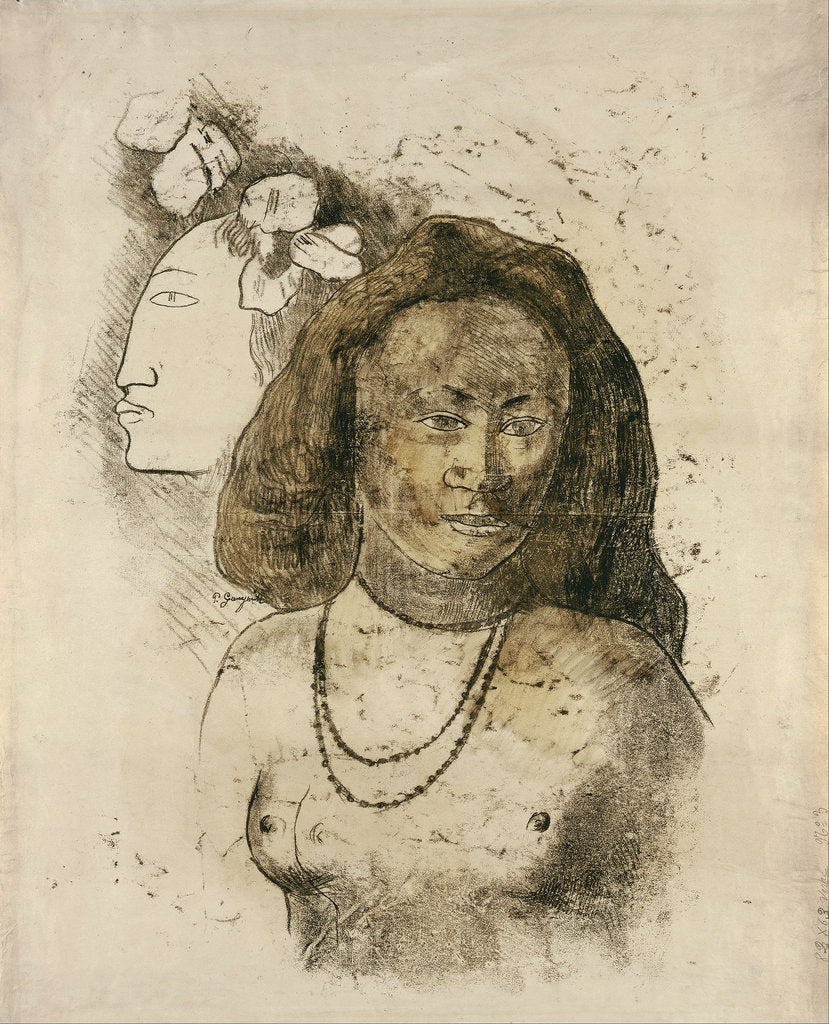 Detail of Tahitian Woman with Evil Spirit (LEsprit veille) by Paul Eugéne Henri Gauguin