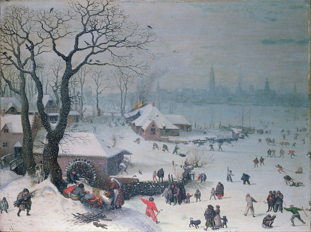 Detail of Winter Landscape with Snowfall near Antwerp by Lucas Valckenborch van