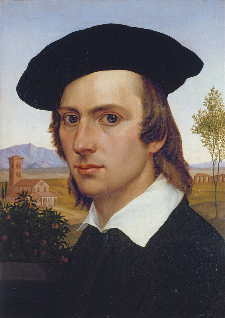 Detail of Self-Portrait with Beret before a Roman Landscape by Johann David Passavant