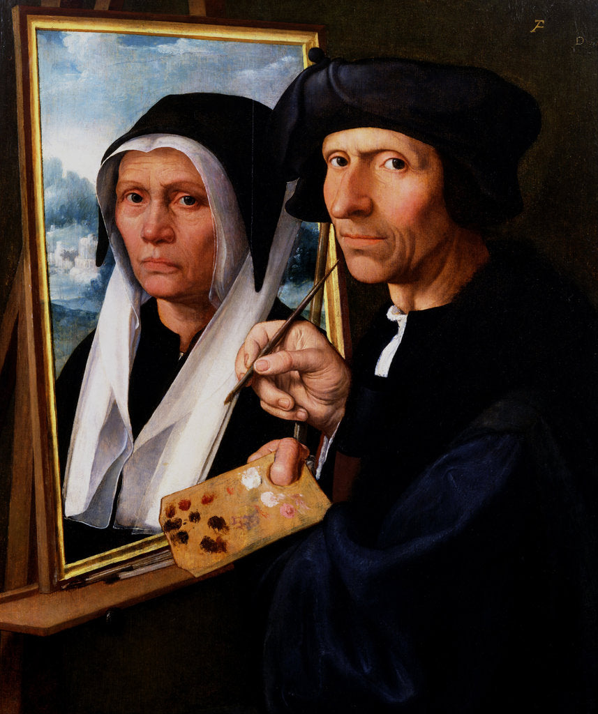 Detail of Jacob Cornelisz. van Oostsanen painting his wife Anna by Dirck Jacobsz
