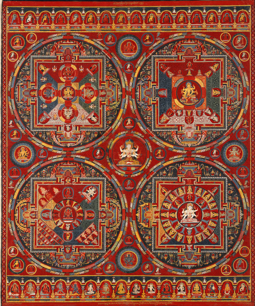 Detail of Sakya order. Four Mandalas of the Vajravali Series (Thangka) by Tibetan culture