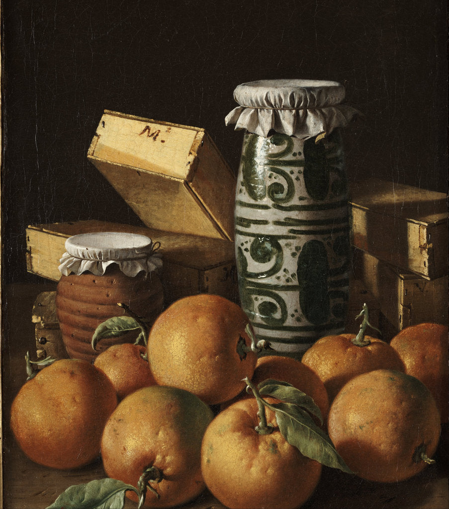 Detail of Still Life with Oranges, Jars, and Boxes of Sweets by Luis Meléndez