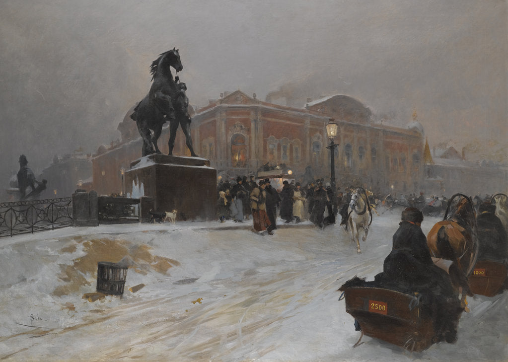Detail of The Anichkov Bridge on Nevsky Prospekt at dusk by Paolo Sala