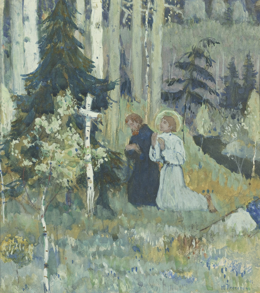 Detail of The Founding of the Trinity-Sergius Monastery by Mikhail Vasilyevich Nesterov