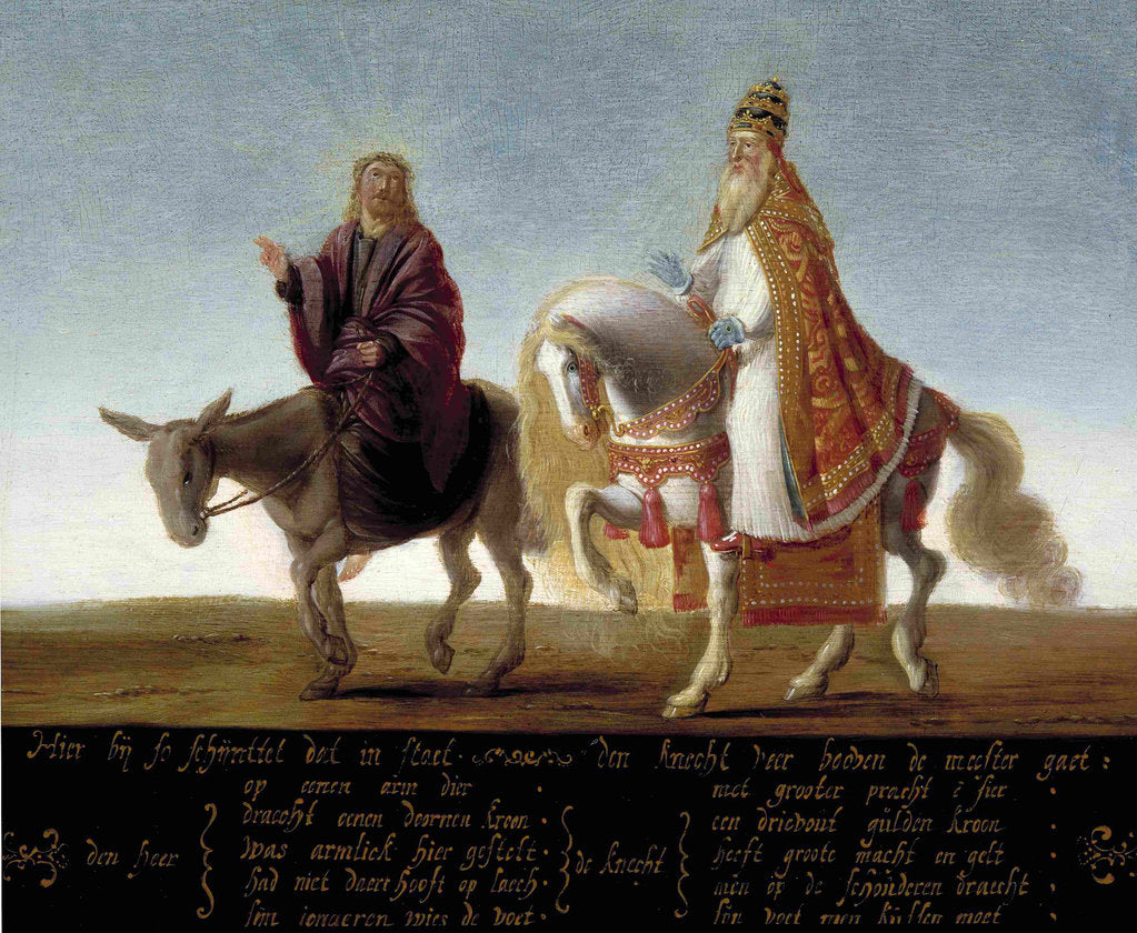 Detail of Christ on a donkey, the pope on horseback by Anonymous