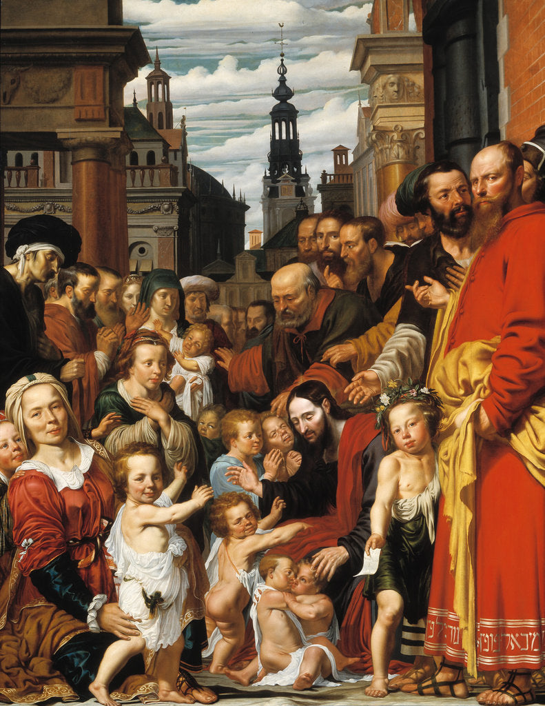 Detail of Let the little children come to me by Werner Jacobsz. van den Valckert