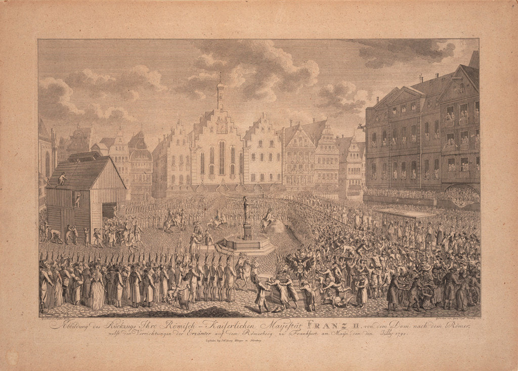 Detail of The coronation procession of Francis II from the Frankfurt Cathedral to Römerberg in July 1792 by Ambrosius Gabler