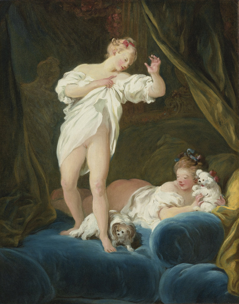 Detail of Two Girls on a Bed Playing with their Dogs by Jean Honoré Fragonard