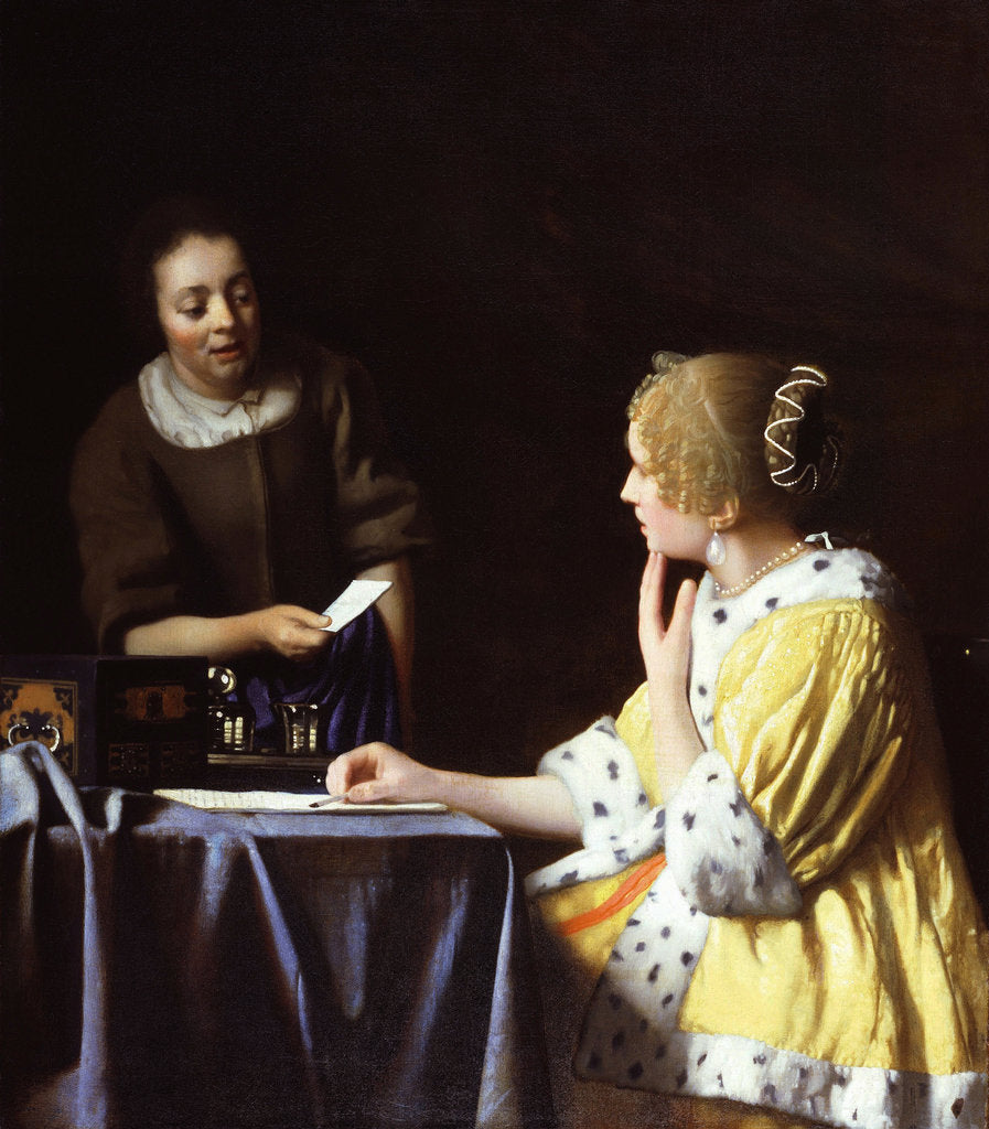 Detail of Lady with Her Maidservant Holding a Letter by Jan Vermeer