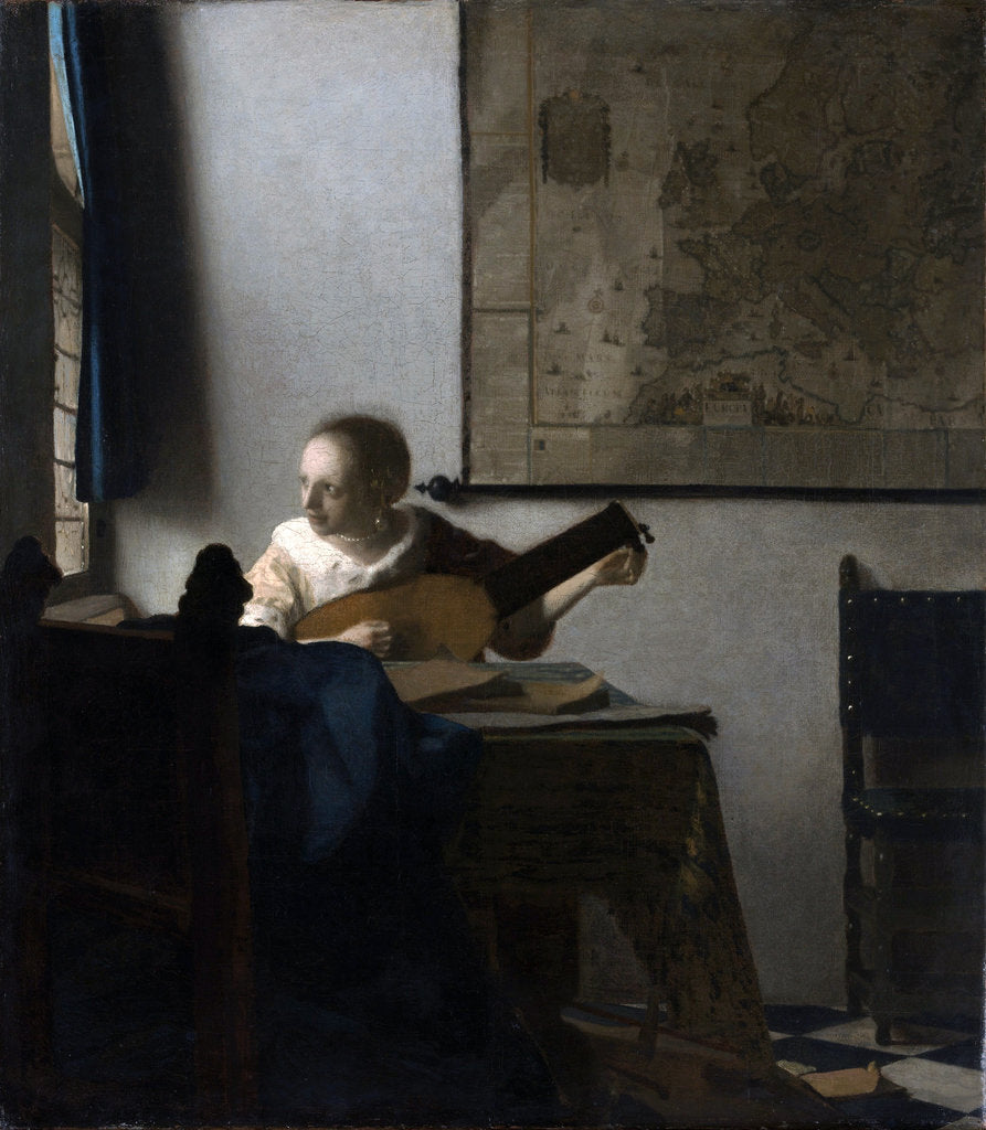 Detail of Woman with a lute by Jan Vermeer