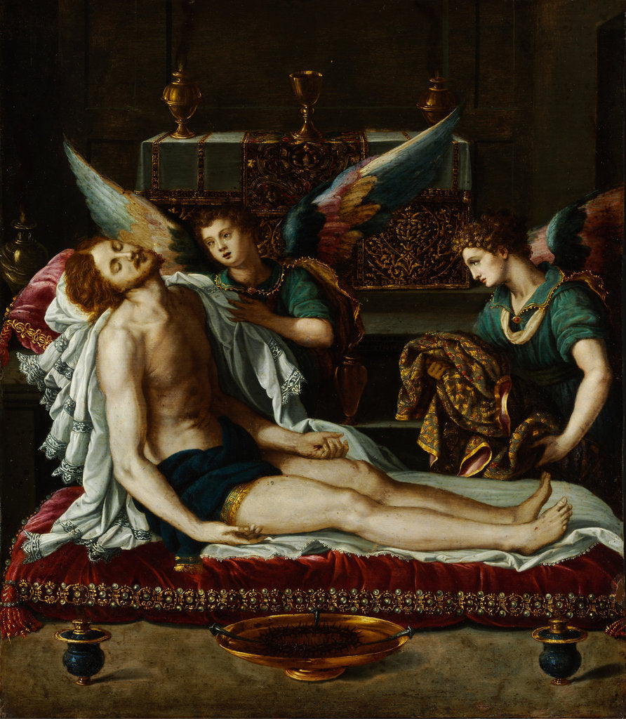 Detail of The Body of Christ Anointed by Two Angels by Alessandro Allori