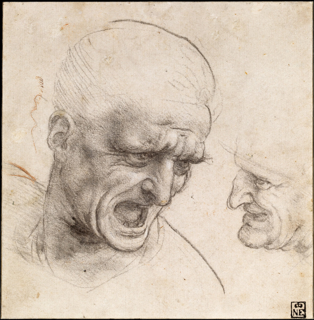 Detail of Study of Two Warriors Heads for the Battle of Anghiari by Leonardo da Vinci