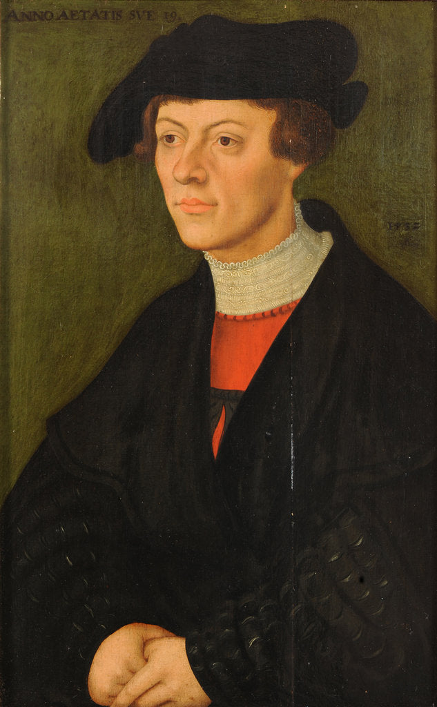 Detail of Portrait of a 19-year-old young man in black clothes by Lucas Cranach the Elder