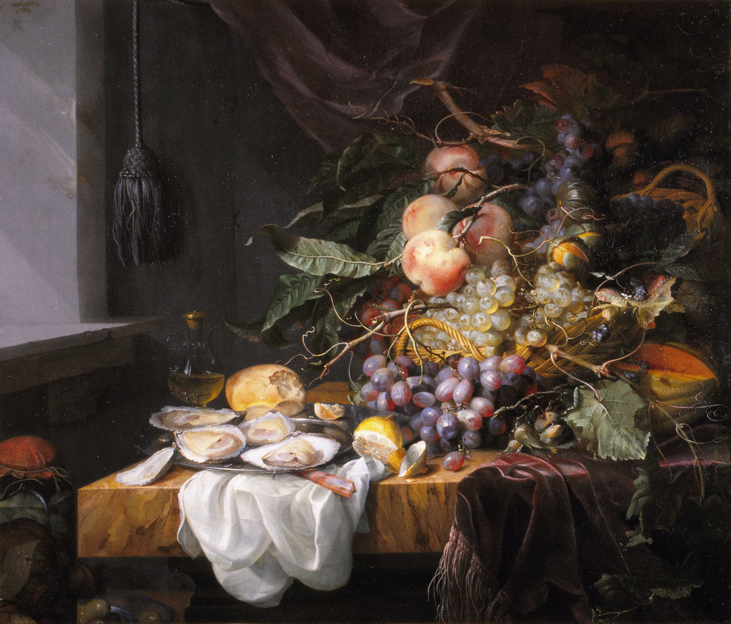 Detail of Still Life with fruit and oysters by Jacob van Walscapelle
