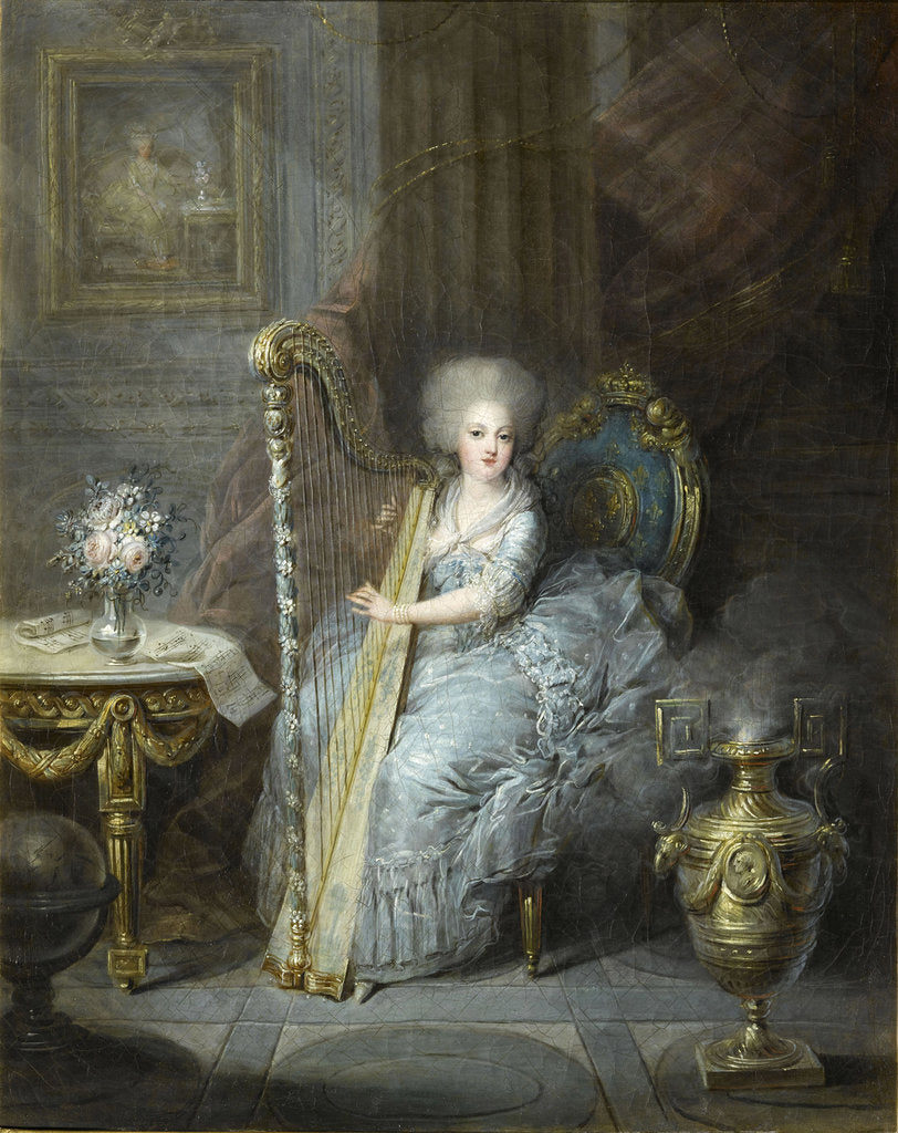 Detail of Madame Élisabeth playing the harp by Charles Emmanuel Joseph Leclercq
