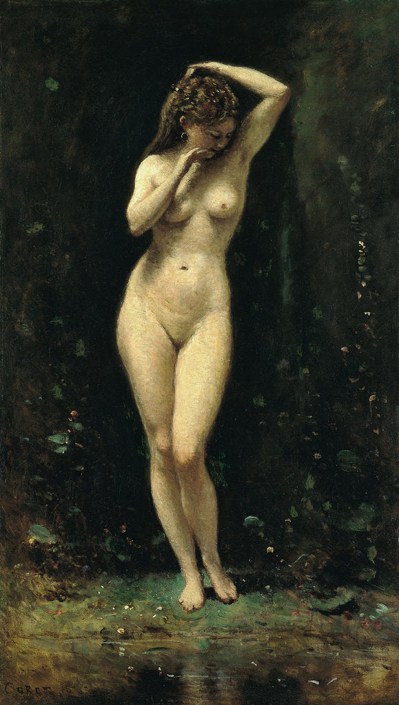 Detail of Diana Bathing (The Fountain) by Jean-Baptiste Camille Corot