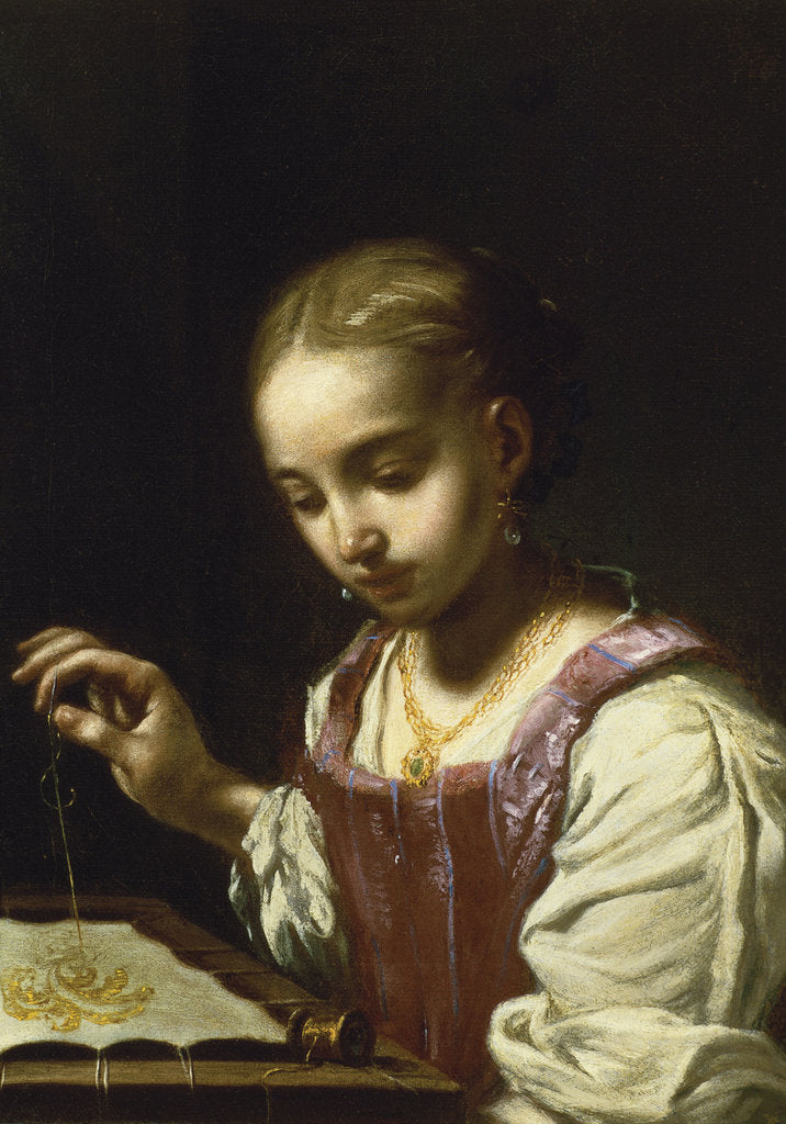 Detail of Girl Sewing by Antonio Amorosi