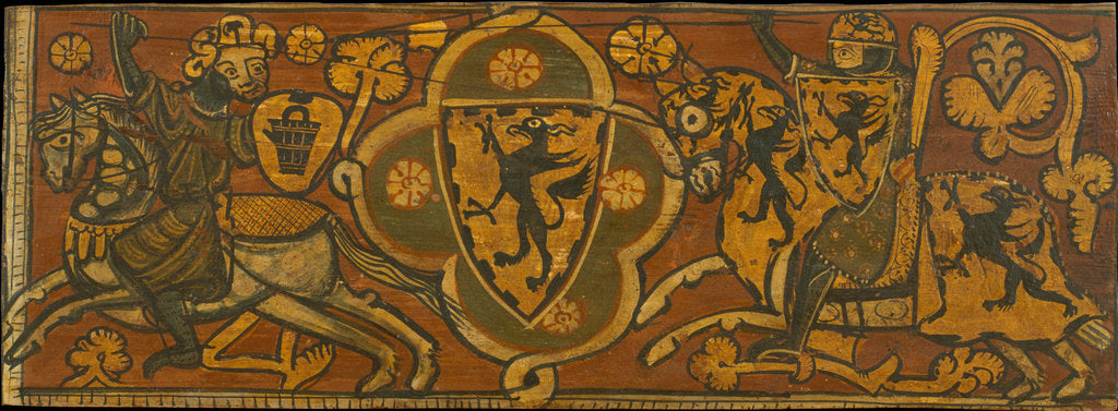Detail of Ceiling panel with a fight between a Christian knight and a Muslim by Anonymous