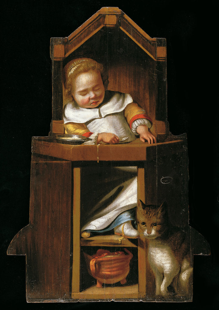 Detail of Sleeping baby in highchair by Johannes Cornelisz. Verspronck