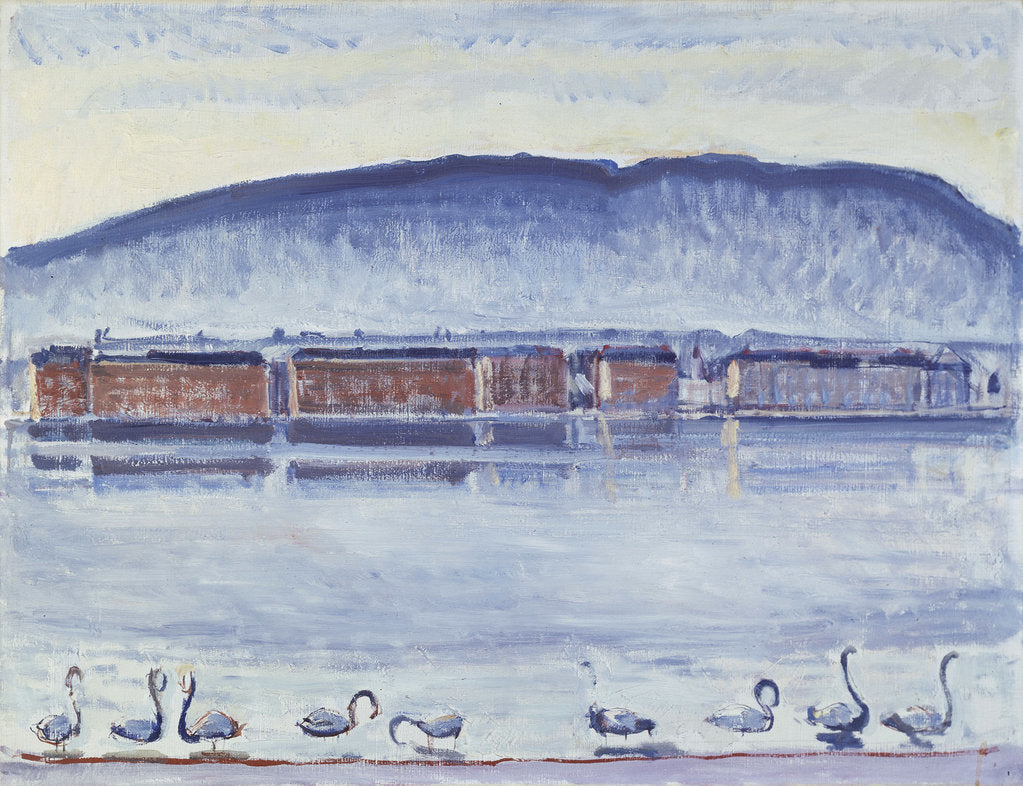 Detail of Lake Geneva with Mont Salève and Swans by Ferdinand Hodler