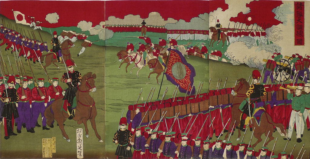Detail of The Great Training Maneuvers by Various Army Corps (Shotai dai choren no zu) by Toyohara Chikanobu