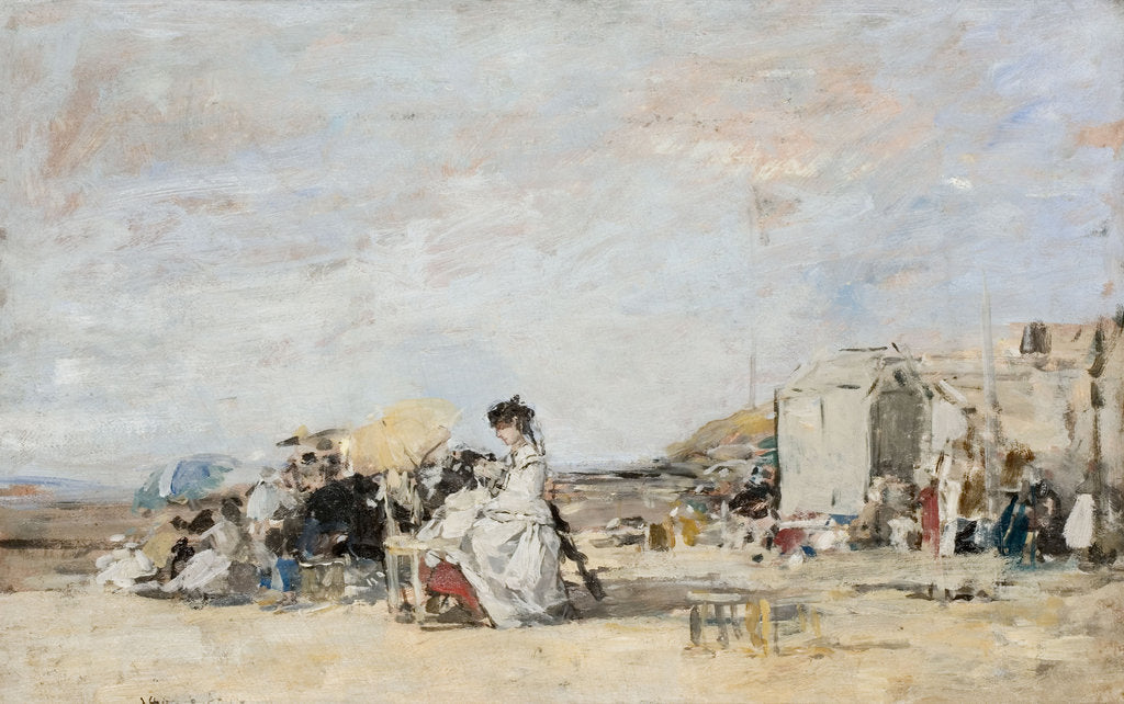 Detail of Lady in white on the beach at Trouville by Eugène-Louis Boudin