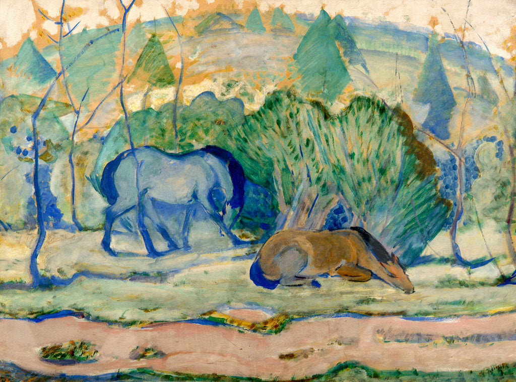 Detail of Horses at Pasture (Horses in a Landscape) by Franz Marc