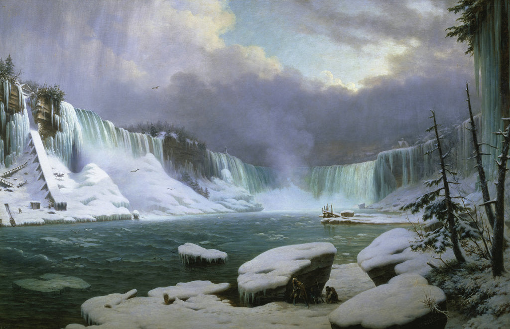 Detail of Niagara Falls in Winter by Hippolyte Sebron