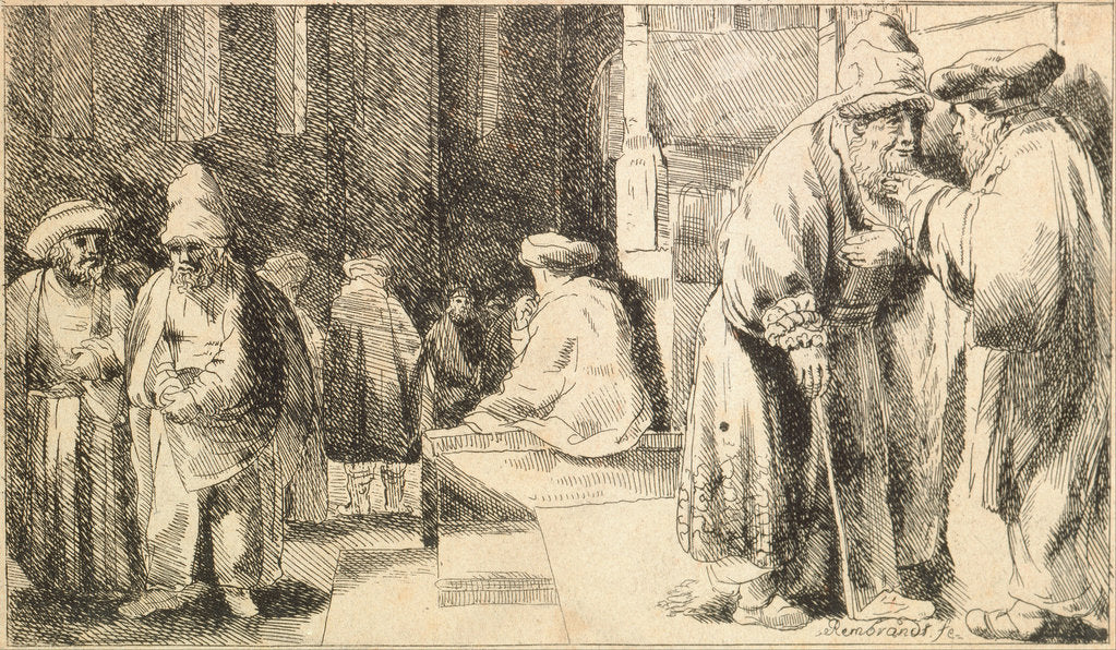 Detail of Jews in the Synagogue by Rembrandt van Rhijn