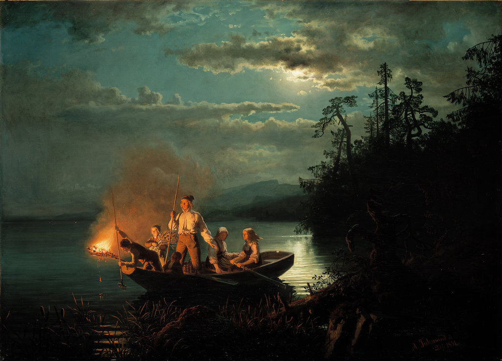 Detail of Night spear fishing on the Krøderen Lake by Hans Gude