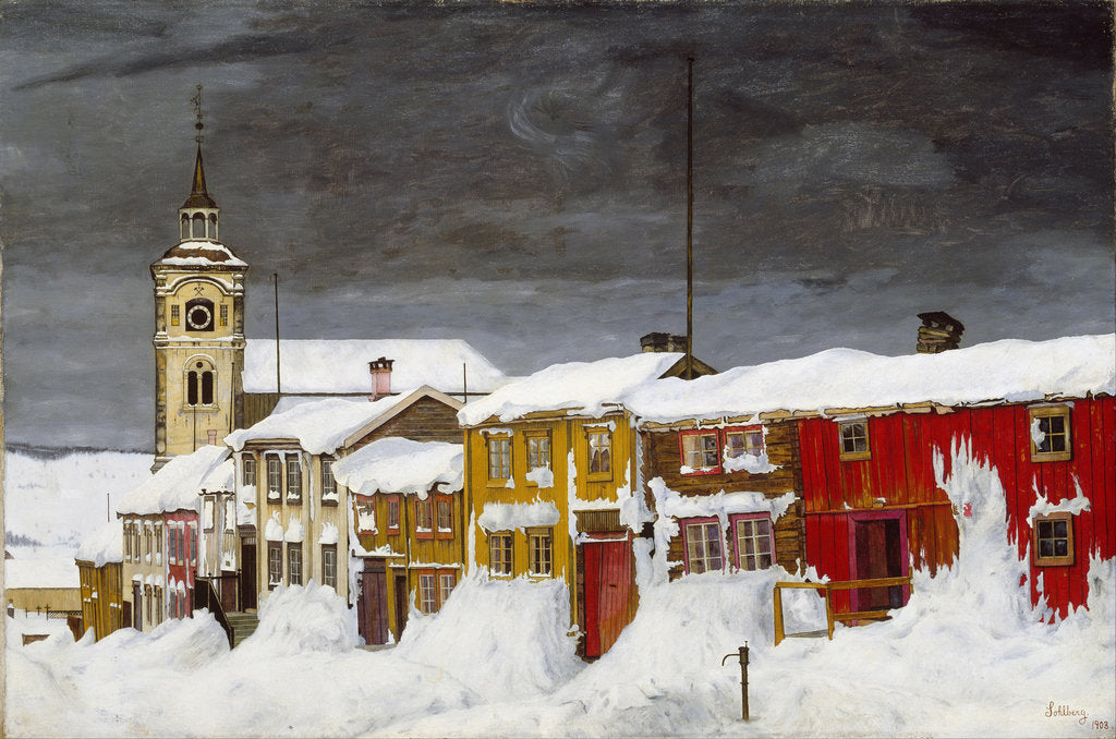 Detail of Street in Røros in Winter by Harald Sohlberg