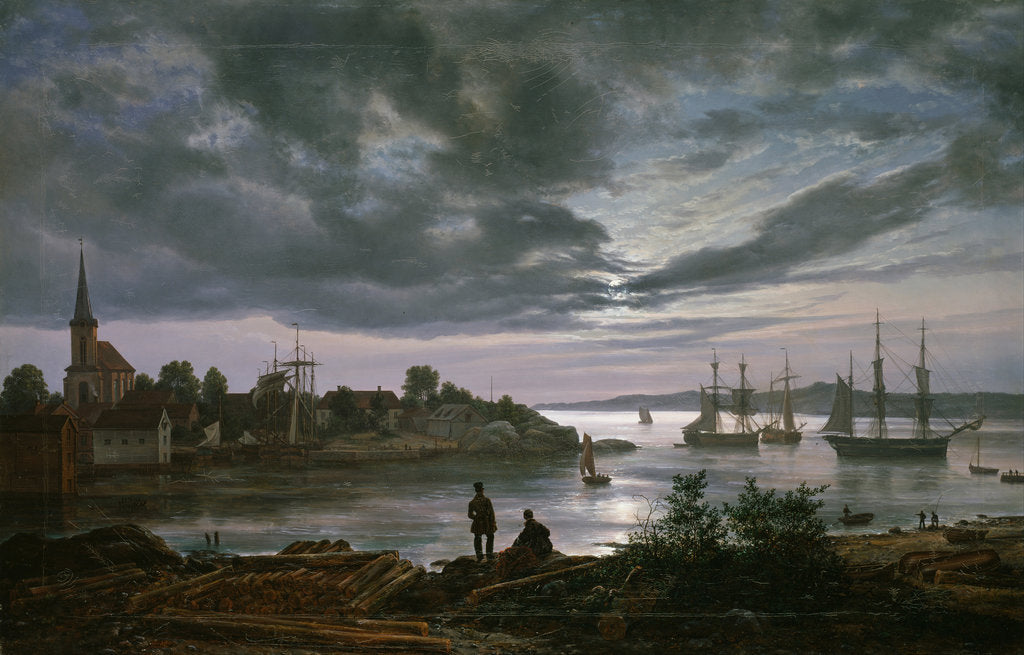 Detail of Larvik by Moonlight by Johan Christian Clausen Dahl