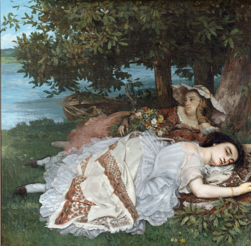 Detail of Young Ladies on the Bank of the Seine by Gustave Courbet