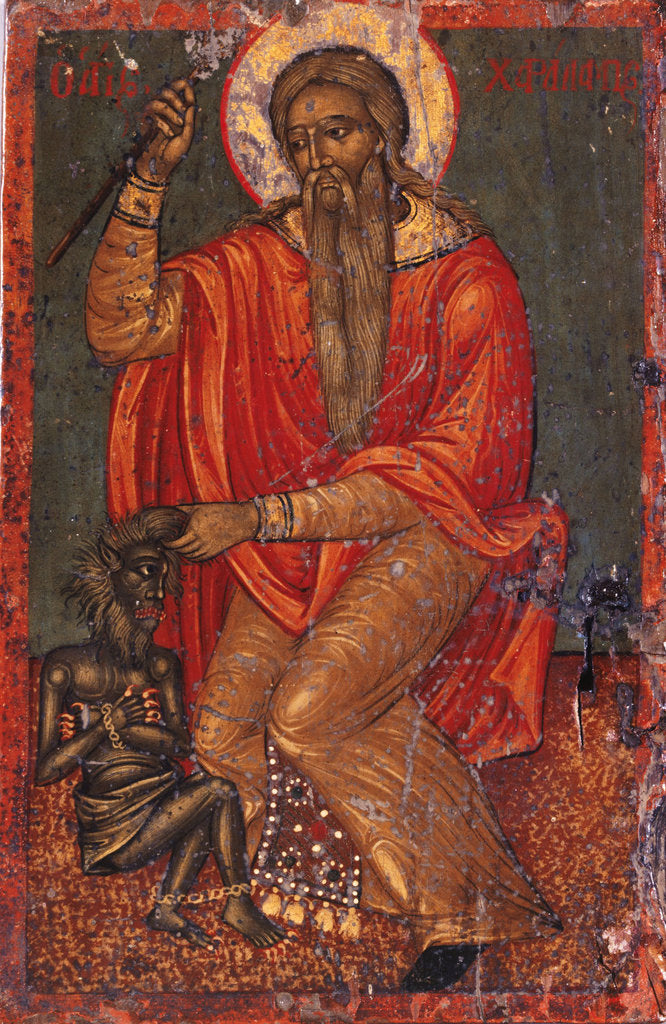 Detail of Saint Charalambos with Devil by Greek icon