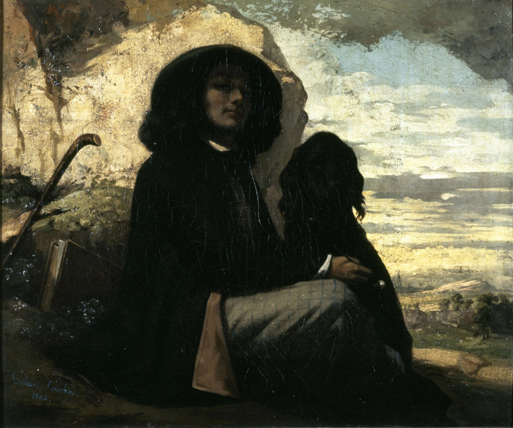 Detail of Self-portrait with black dog by Gustave Courbet