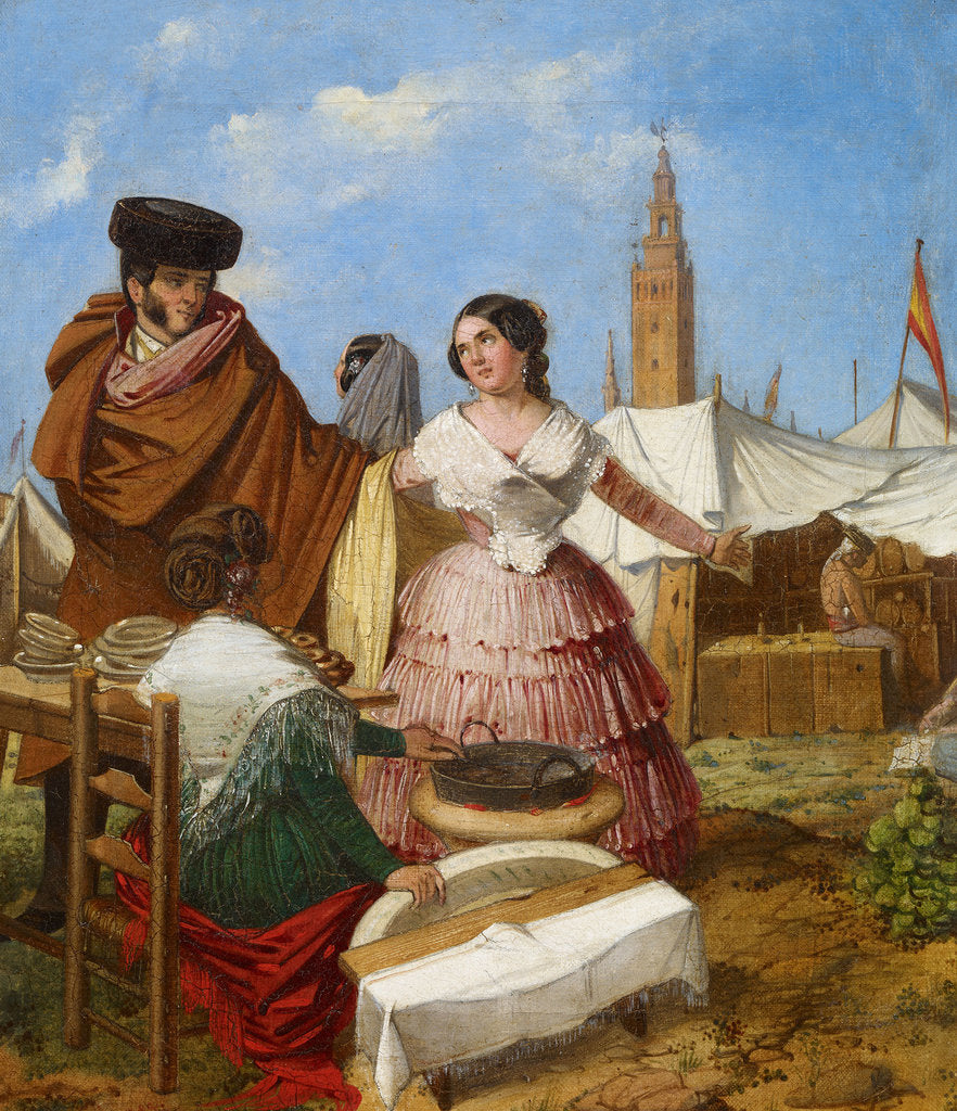 Detail of Courting at a Ring-Shaped Pastry Stall at the Seville Fair by Rafael Benjumea